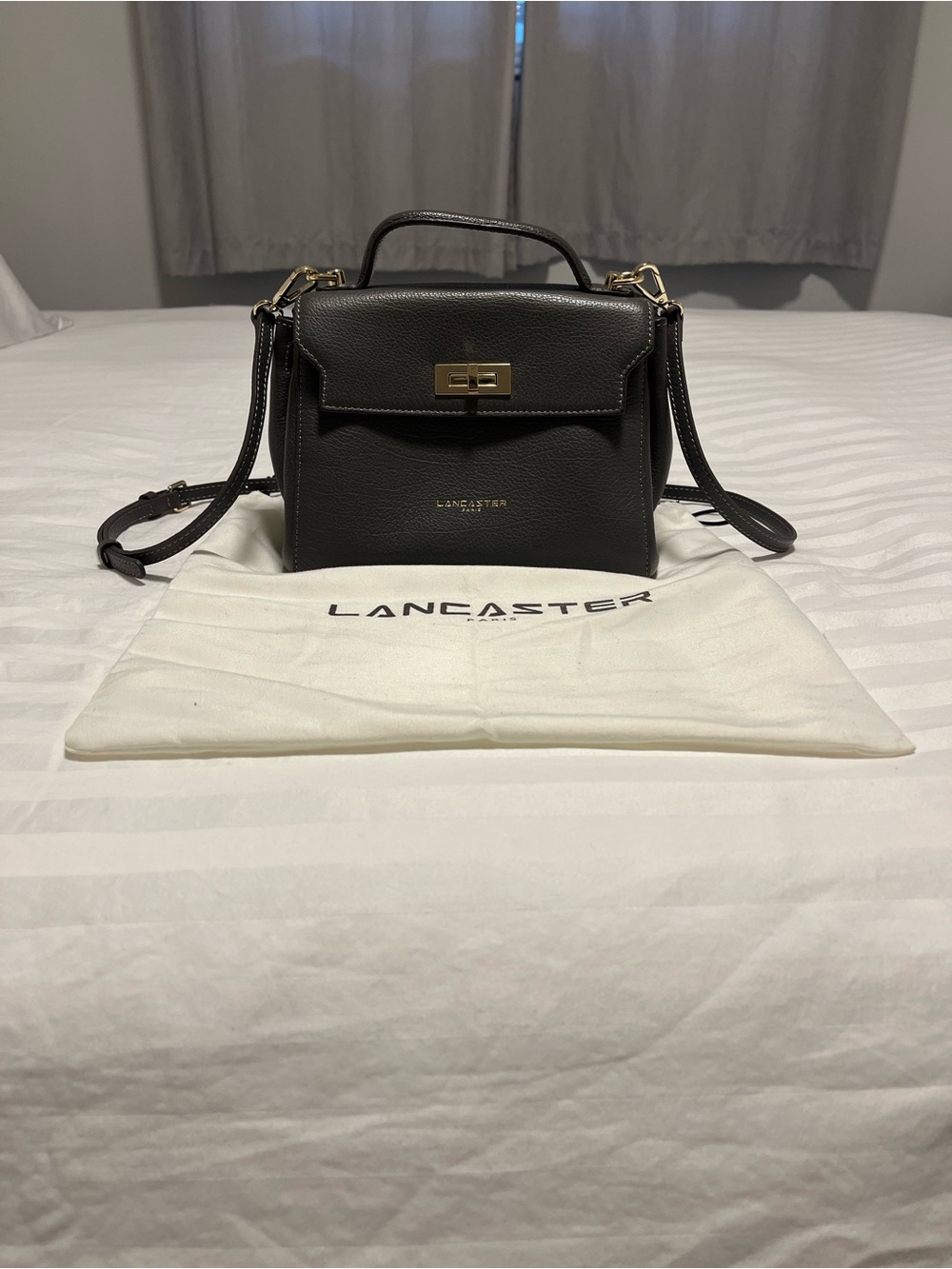Lancaster Paris Grey Leather Structured Top-Handle Satchel